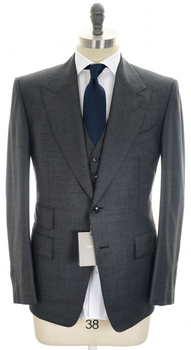 Tom Ford Fit A 3-Piece Suit Wool Size 40 S Gray Sharkskin