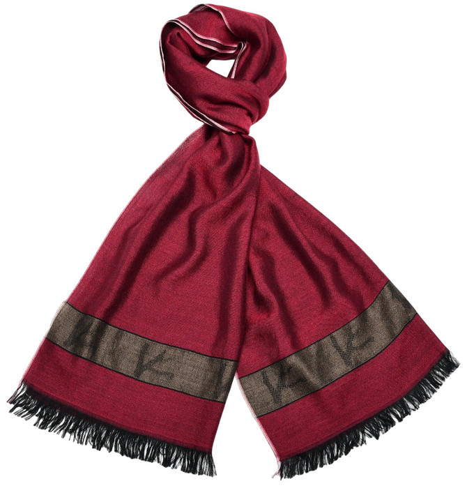 Isaia Scarf Cashmere Silk Woven Red Coral Stripe