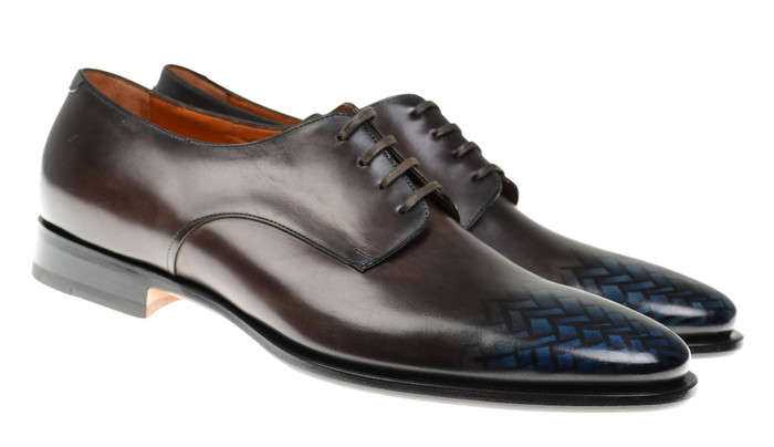 Santoni Shoes Oxfords Leather Brown with Blue Toe display picture 1