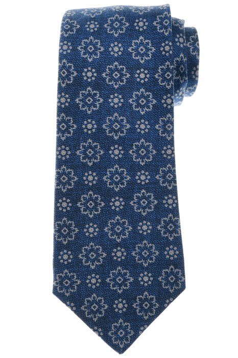 Cravate Kiton Napoli En Lin 100% - Pli 7 Folds - Motif Géométrique Bleu - Neuve Sans étiquette