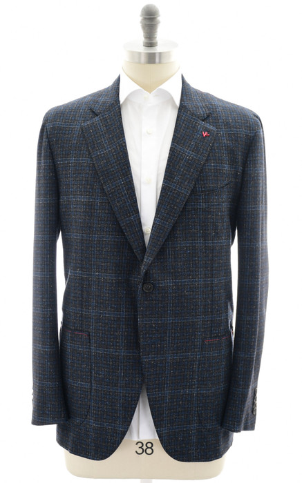 Isaia Blue Wool Pa Silk Ea Coat