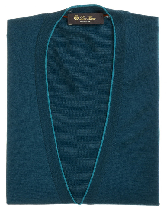 Loro Piana Sweater Cardigan Wool Silk Cashmere Teal Blue