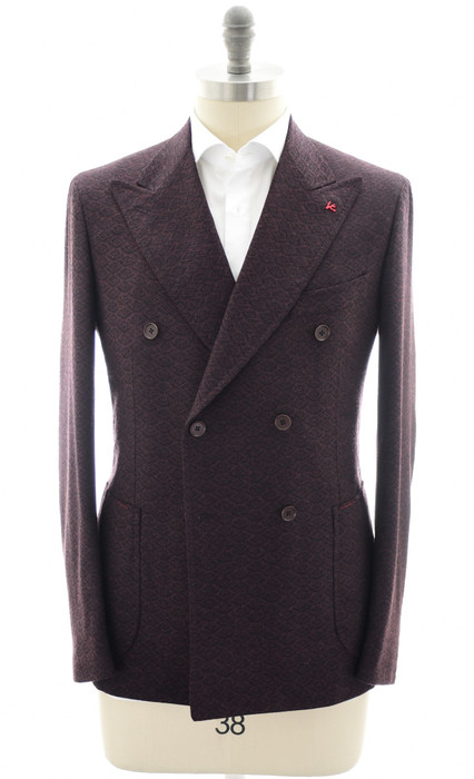 ISAIA Size 38 Regular Grey & Blue Glenplaid Wool Double Breasted Sport Coat