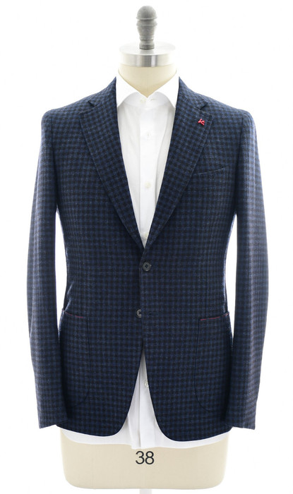 Isaia Slim Fit Blue Black Check Wool Blazer | Luxury Menswear