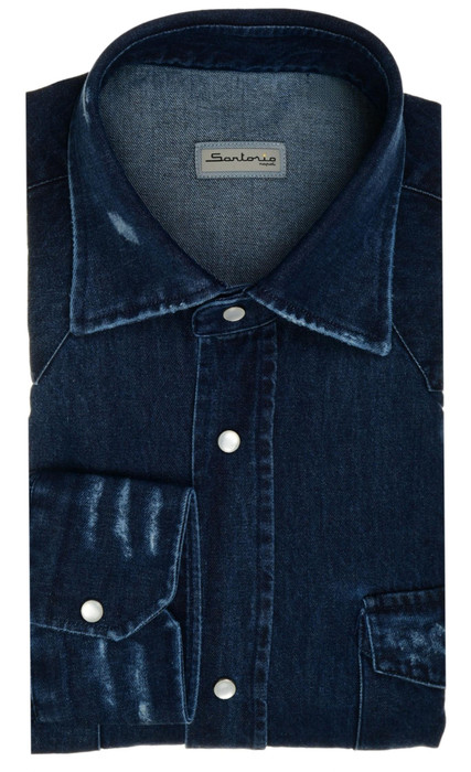 Sartorio Napoli Texas Denim Shirt Size 15 1/2 Blue