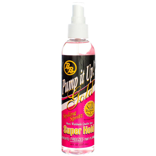 Bronner Bros Pump It Up Spritz Gold Super Hold, 12 x 8 oz, Silk Protein & Panthenol, Medium Deep, Gold