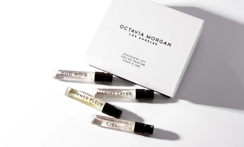 OCTAVIA MORGAN Los Angeles Discovery Set – 4PCS Mini Perfume Sampler | Gender-Inclusive Clean Fragrances: Summer Fleur, Marine Layer, Ciel & Oud Noir | 4 x 2ML EDP Sprays