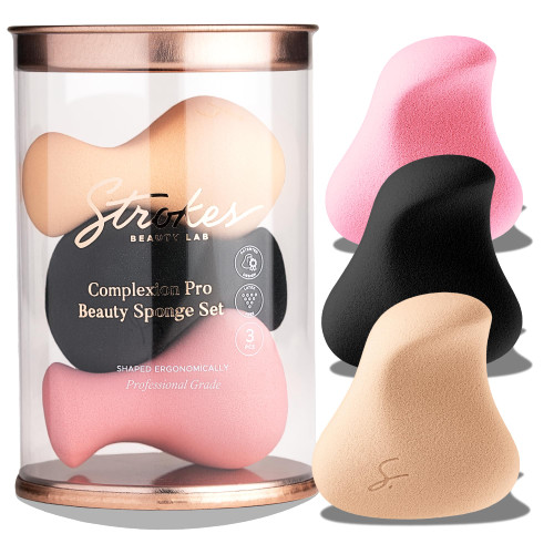 Strokes Beauty Lab Original Beauty Blender Makeup Sponge Applicator for Powder, Cream & Liquid, Beauty Tools Puff, Streak Free Application, Vegan, Cruelty Free Made in USA, Mix Color Set