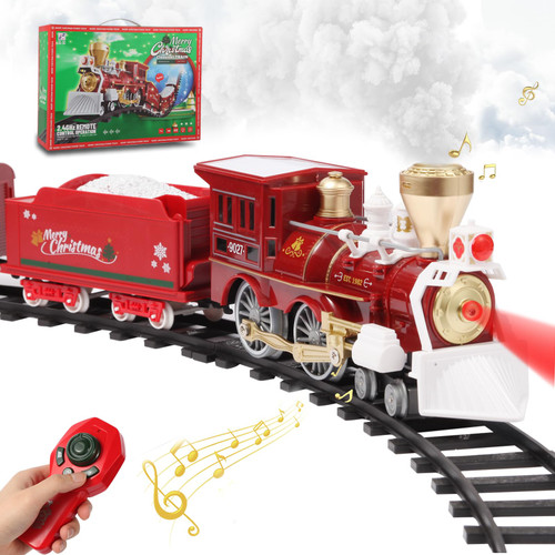 LENGTOUQ Electric Train Set, Train Toy with Remote Control, Toy Train Set Under The Christmas Tree with Sounds, Lights and Smoke, Christmas Toy Gift for Toddler 3 4 5 6 7 8 Years