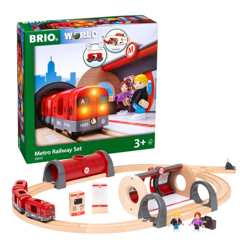BRIO Metro Railway Set - 20-Piece FSC-Certified Wood Set & Accessories - Train Engine with Light & Sound, Kiosk, Wooden Tracks & More - Works with All BRIO Train Sets - Kids Ages 3 & Up