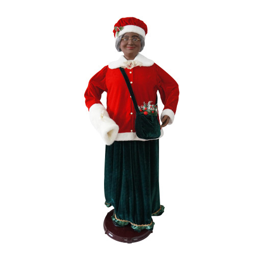 Fraser Hill Farm Life Size 58-in. African American Dancing Mrs. Claus with Faux Fur Hand Muff, Indoor Animated Holiday Home Decor, Motion Activated Christmas Animatronic Decoration