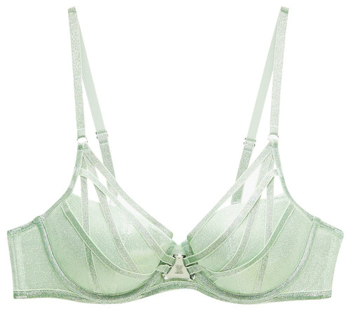 Savage X, Women's Going Platinum Mesh Caged Demi Bra, Green Mist, 38C