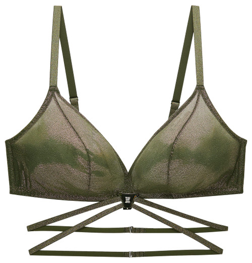 Savage X, Women's Plus Size Going Platinum Strappy Mesh Bralette, Deep Forest Green, 3X