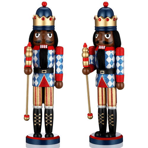 Hungdao 15 Inch Black Christmas Nutcracker Decor Wooden African American King Figure Festive Soldier Nutcracker Christmas Ornaments Gift for Tables Holiday(King)