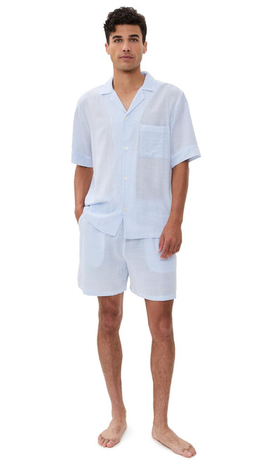 Eberjey Men's Nautico Short PJ Set, Nautico White/Cornflower Blue, S