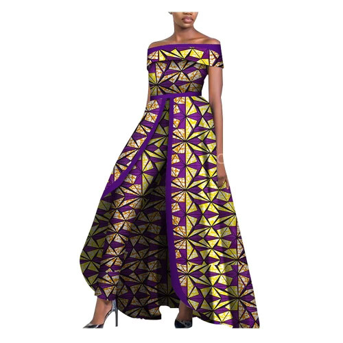 African Design Off The Shoulder Stylish Women's Sleeveless Top Overalls Pants Set