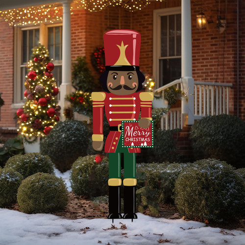 Cinnvoice 39" Metal Christmas Nutcracker Yard Stake - Large Nutcracker Metal Garden Stake - Black