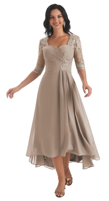 BOLENSYE Women's Mother of The Bride Dresses with Sleeves Taupe Formal Wedding Party Gown Size10