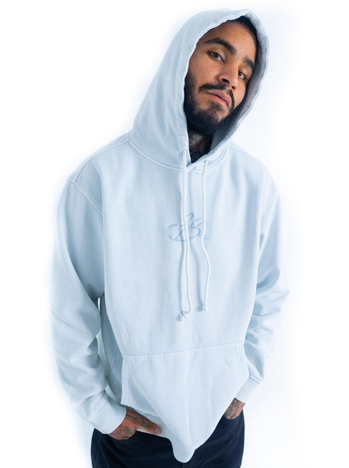 FUBU Ice Blue Garment Washed Script Hoodie, Extra Large