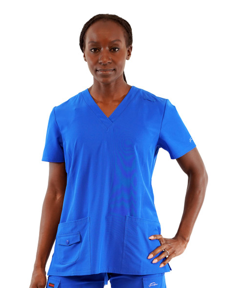 FUBU Women's V-Neck Scrub Top Medical Nursing Uniform-Royal-Medium