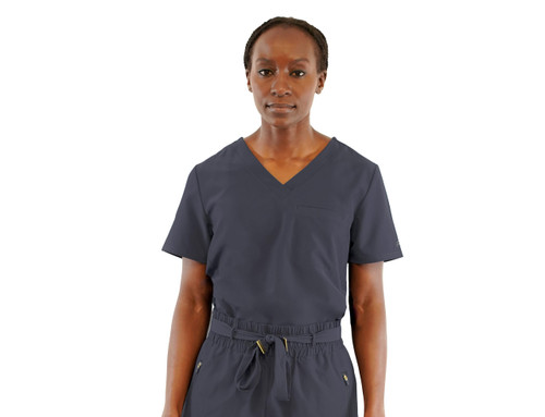 FUBU Women's V-Neck Tuck in Scrub Top Medical Nursing Uniform-Pewter-Medium