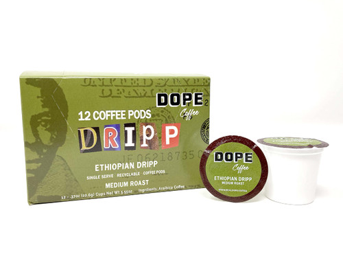 Dope Coffee Ethiopian Dripp, Single-Serve Pods, Medium Roast Coffee, 12 Count