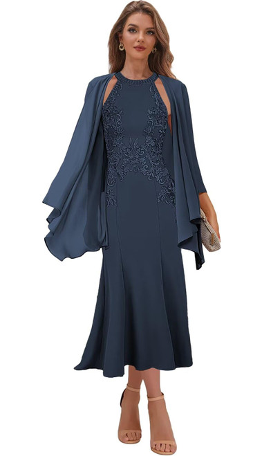 Mermaid Mother of The Bride Dresses Tea Length Navy Blue Mother of Groom Dress for Wedding Size 12