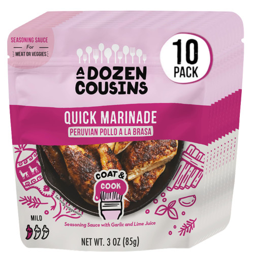 A Dozen Cousins Quick Chicken Marinade Seasoning Sauce Pouch (10-Pack), Peruvian Pollo Asado Seasoning, Instant Meal Coat & Cook, Pollo a la Brasa Sauce with Cumin and Garlic (3 oz packets)