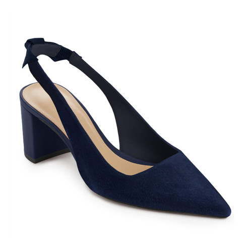 Juliet Holy Womens Pumps Pointed Toe Slip on Slingback Cute Bowknot Classic Chunky Block Heels Navy