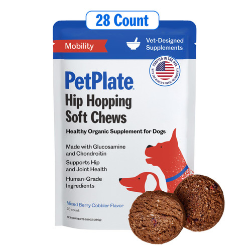 PetPlate Hip Hopping Soft Chews for Dogs, Hip and Joint Supplements, Organic and Human-Grade Ingredients, Mobility Support, Pet Supplies (Pack of 1, 9.8 Ounce)