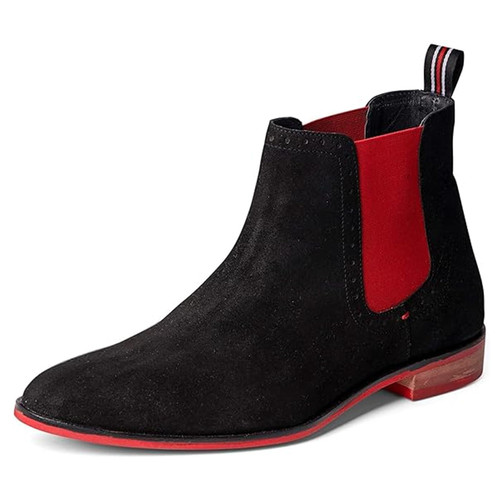 Carlos by Carlos Santana Men's Chelsea Boots, Black Calfskin Suede, 10.5