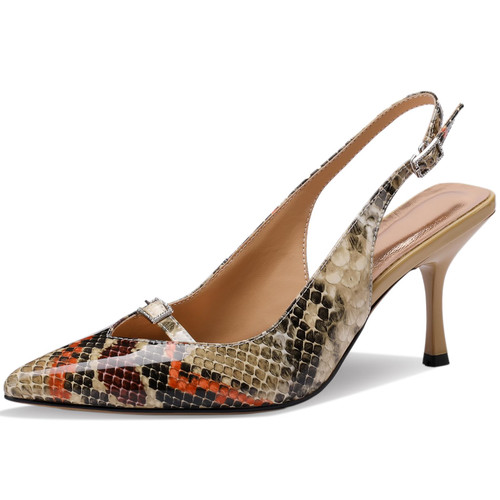 TDD Snake Print Womens Sandals Dressy Strappy Wide Sandalias Comfortable Summer Dress Pointed Toe High Heels Ladies Fashion Elegantes 3 Inch Stiletto Pumps (Tan, Size 9)