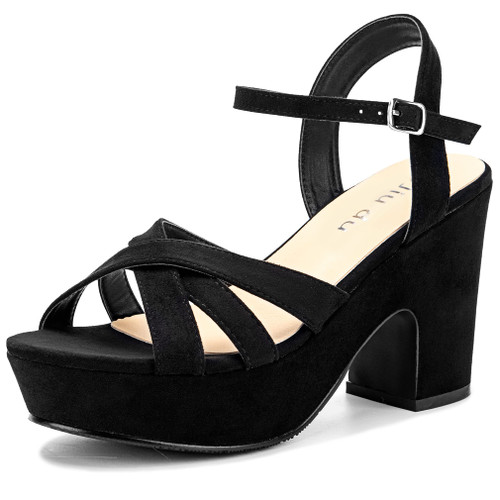 Jiu du Black Wedges for Women Platform Heels Sandals Open Toe Wedges Heels Black Wedge Platform Shoes Pumps