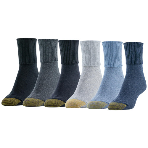 GOLDTOE Women's Classic Turn Cuff Socks, Multipairs, Grey/Blue Mix (6-Pairs), Shoe Size: 6-9