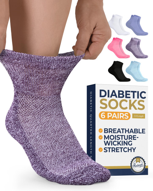 Pembrook Ankle Diabetic Socks for Men & Women | 6 Pairs | Black, White, Blue, Light Blue, Pink, Purple | Mens Diabetic Socks | Diabetic Socks for Men 9-12 | Ankle Neuropathy Socks for Men