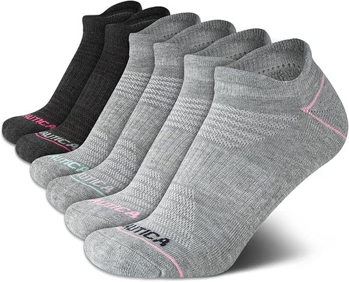 Nautica Womens Ankle Socks - 6 Pack Cushioned Low Cut Tab Breathable Athletic Socks with Arch Support Running Sock for Women, Size 4-10, Grey