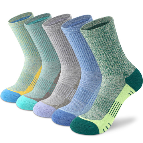 cuangya Crew Compression Women Socks Cushioned Hiking Running Long Socks 5 Pairs
