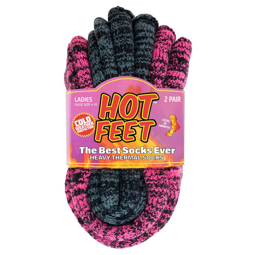 HOT FEET Thermal Socks For Women for Cold Weather – Thick Warm Winter Hiking Heat Insulated Socks, Women’s sizes 4–10.5, 2 PACK, Pink Marl/Gray Marl