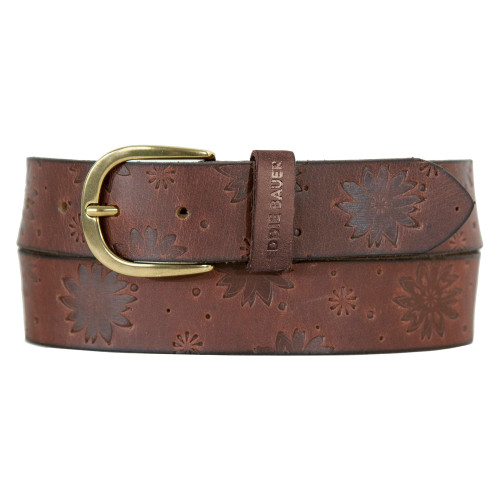 Eddie Bauer Women's Casual Leather Belts with Durable Metal Buckle, Floral Tooled - Tan, Medium