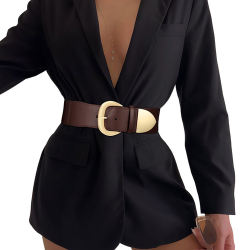 Women Wide Elastic Waist Belt for Dresses Fashion Thick Stretchy Belt for Trendy,coffee 35"