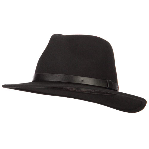 Jeanne Simmons Women's Leather Band Trim Accented Large Brim Wool Fedora Hat - Black OSFM