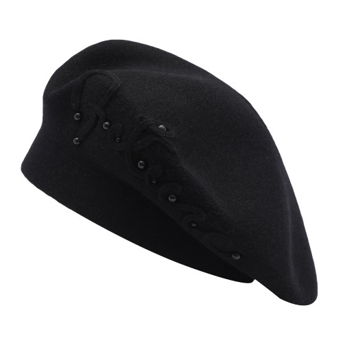 DLAPL Winter Women French Beret Hat Kaschmir Solid Color Knitted Berets(Letter Black),One Size
