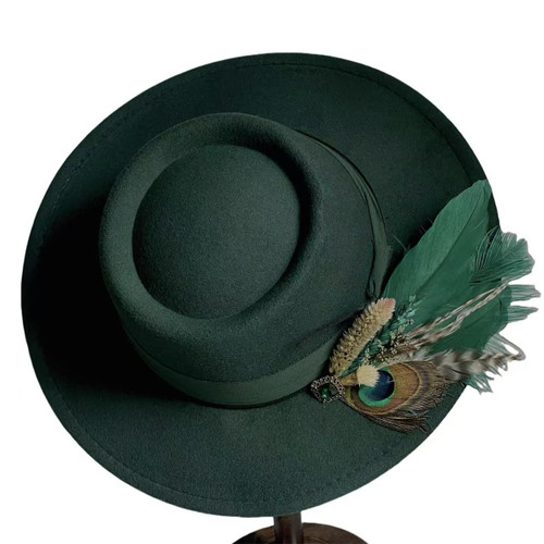 Vintage Wide Brim Fedora Hats -Handmade Felt Hat Panama Rancher Hat for Party Wedding