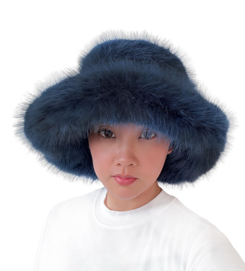 Lina & Lily Oversized Winter Faux Fur Bucket Hat for Women - Long Pile Fur Wide Moldable Brim (Teal Blue)