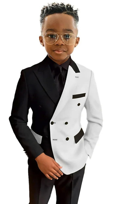 TOPGH Double Breasted Boys Suit 2 PC Wedding Party Tuxedos Blazer Pants Set Casual Suits 3-16 Years Black