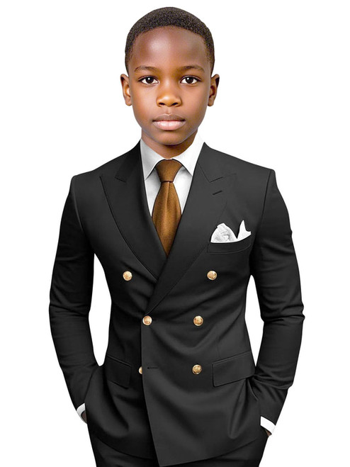 KSWYCT Boys Suit for Wedding 3 Piece Slim Fit Suits for Kids Double Breasted Prom Suits Blazer Vest Pant Tuxedo Outfit Size 5 Black