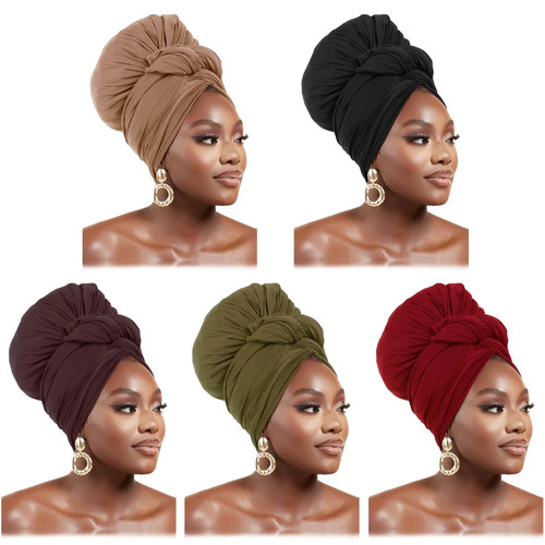 WOVOWOVO 5 Packs Head Wraps for Black Women Stretch Turban Headwraps Scarf Hair Wraps