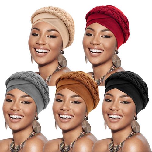 DRESHOW African Women Turban Caps Beanie Twist Headscarf Pre-Tied Double Twisted Braids Hair Cover Wrap Hat Headwraps for Black Women Chemo Cancer Cap