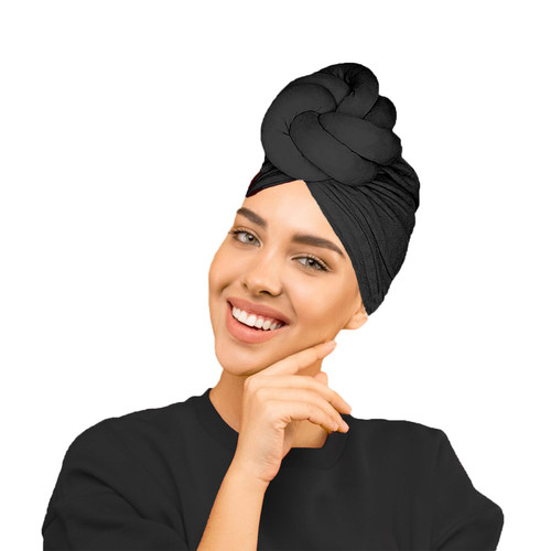 LVBGQVL Women Turbans and Head Wraps, Women African Turban Flower Knot Pre-Tied Bonnet Beanie Cap Headwrap Black