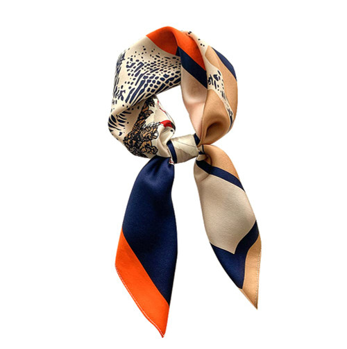 MEISEE 100% Pure Mulberry Silk Square Scarf 26"x26"-65CM Head Scarf for Women Natural Silk Neckerchief Printed Headscarf (Coffee color orange horse)